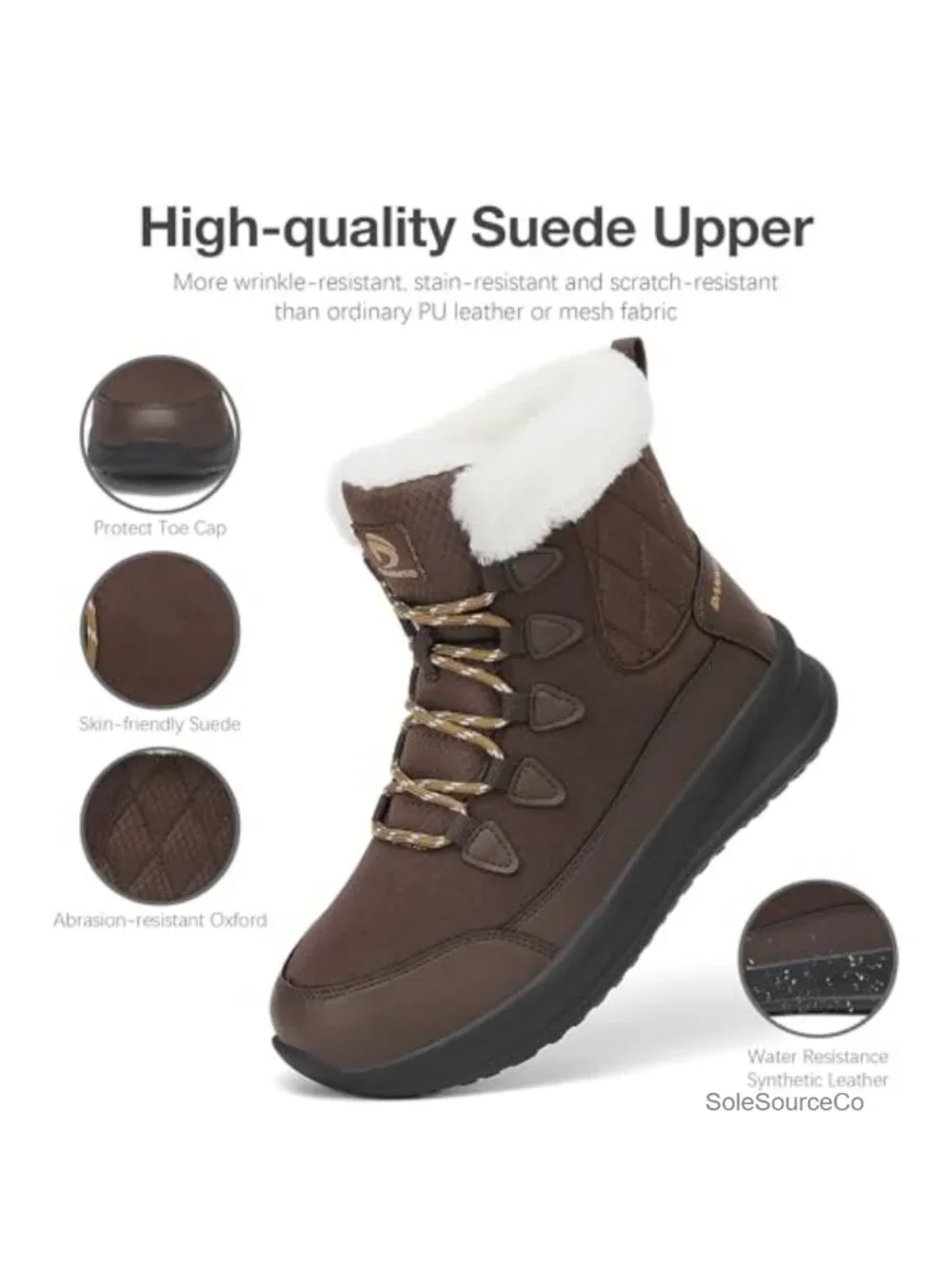 Women's Winter Snow Boots Faux Fur Lined Waterproof Anti-Slip Lace Up Outdoor